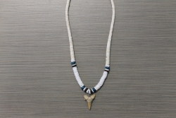 SN-8031 - Genuine Shark Tooth on White Coco Bead Necklace 