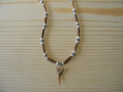 SN-8039 - Genuine Shark Tooth on Bamboo & Shell Necklace 