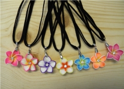 N-8355 - Fimo Jeweled Flower Pendant Necklace (Assorted Colors)
