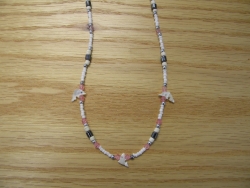 N-8491 - Pink & White M.O. P. Dolphin Necklace 