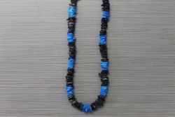 N-8506 - Black & Neon Blue Chip Shell Necklace