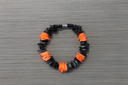 B-8966 - Black & Neon Orange Chip Shell Bracelet