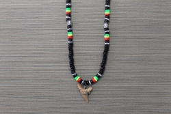 SN-8105 - Black Coco and Rasta Clam Shell Shark Tooth Necklace