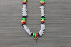 SN-8108 - White & Rasta Color Chip Shell Shark Tooth Necklace