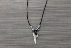 SN-8114 - Genuine Shark Tooth Necklace on Cord w/ Metal & Wood Beads