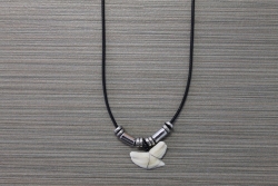 SN-8115 - Genuine Shark Tooth Necklace on Cord w/ Metal & Wood Beads