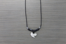 SN-8119 - Genuine Shark Tooth Necklace on Cord w/ Metal & Wood Beads