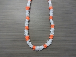N-8509 - White & Neon Orange Chip Shell Necklace