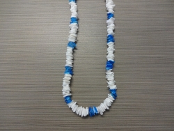 N-8510 - White & Neon Blue Chip Shell Necklace