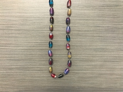 N-326 - Multicolor Oval Ridged Glass Bead Necklace
