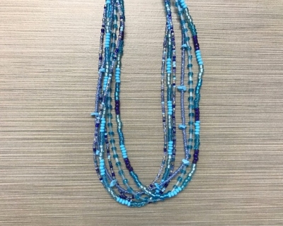 N-8219 - Multi-Strand Glass Bead Necklace - Blue
