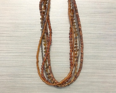 N-8222 - Multi-Strand Glass Bead Necklace - Brown
