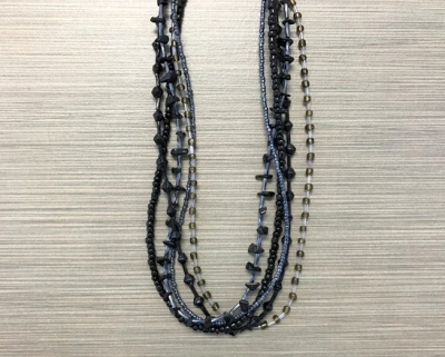 N-8225 - Multi-Strand Glass Bead Necklace - Black & White