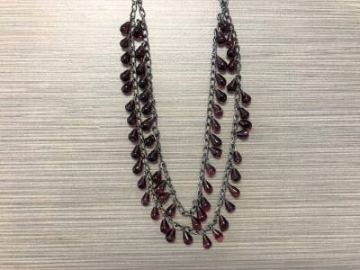 N-8235 - Double Strand Glass Teardrop Necklace - Purple