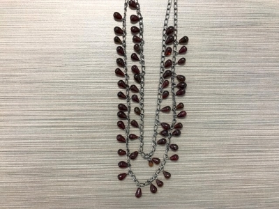 N-8237 - Double Strand Glass Teardrop Necklace - Brown
