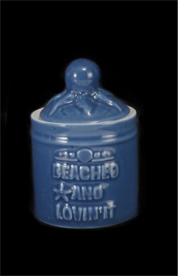 1614 - Blue Glaze Ceramic Trinket Jar 4"