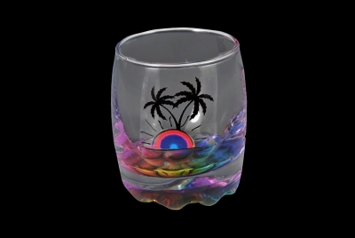 1645 - Bubble Shot Glass. Palm Design. Multi Color Bottom.