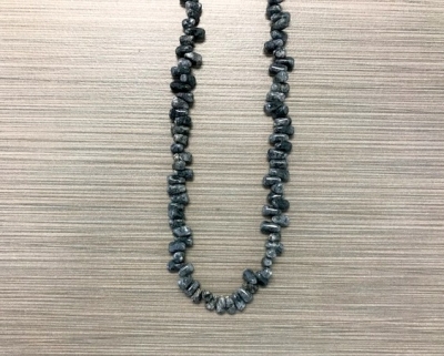 N-8282 - Stone Bead Necklace - Grey Lapis