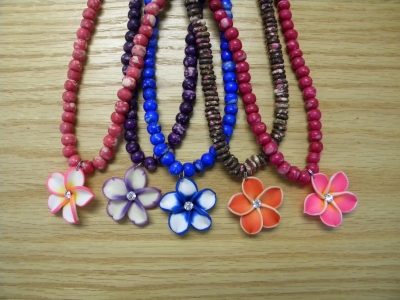 N-8456 - Fimo Flower on Beaded Necklace - Asst. Colors