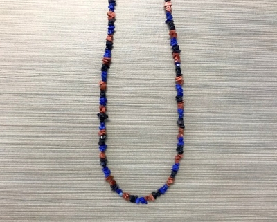 N-8260 - Single Strand Stone Chip Necklace - Black, Blue and Brown 