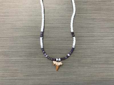 SN-8177  Shark Tooth Necklace - Purple Heishi