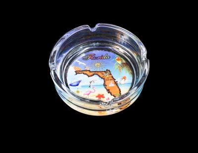 1732 -  Glass Ashtray - Florida Map Design