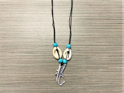 N-8591 Shark Pendant on Cowry Necklace