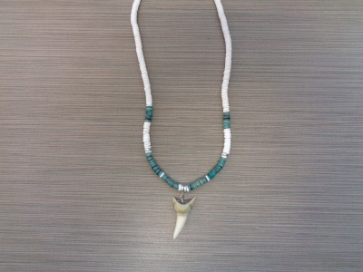 SN-8176F  Faux Shark Tooth Necklace - Blue Heishi