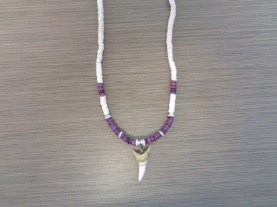 SN-8177F   Faux Shark Tooth Necklace - Purple Heishi