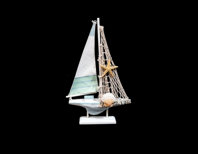 1802 - Wooden Sailboat with Starfish and Shell