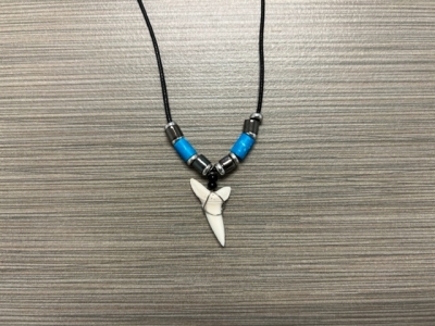 SN-4100 - Genuine Shark Tooth Necklace on Cord w/ Metal, Bone and Wood Beads