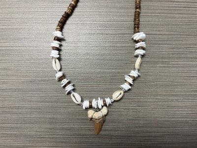 SN-4120 - Genuine Shark Tooth Necklace w/ Coconut, Chip Shell & Cowry Beads