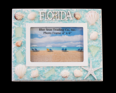 1812 - Wooden Photo Frame - Blue Sea Glass and Shell Design