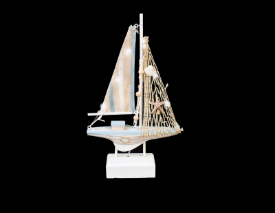 1827 - Wooden Sailboat w/ Striped Sail and L.E.D.