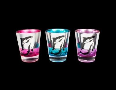 1864 - Electroplated Shot Glass - Color Base - Dolphin Design