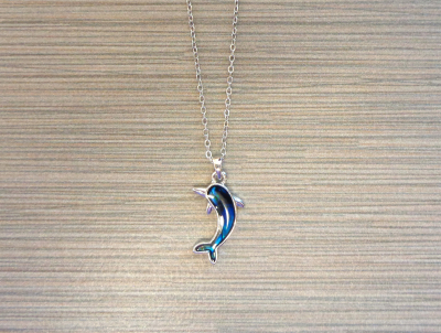 N-8599 - Abalone Dolphin Pendant Necklace on Chain 