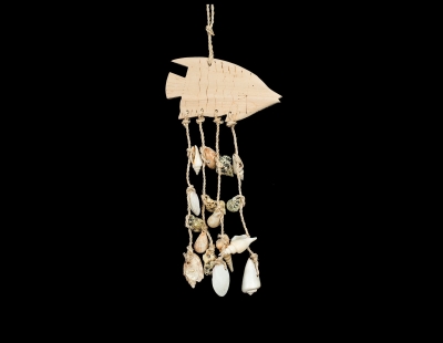 WH-329 - Small Wood Fish with Shells Wall Hanging