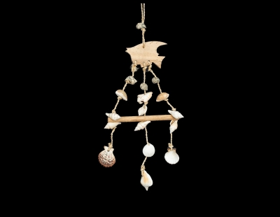 WH-330 - Large Wood Fish with Shells Wall Hanging