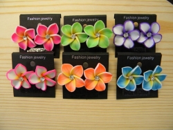 ER-8603 - Large Fimo Flower Earrings with Jewel (Assorted Colors)