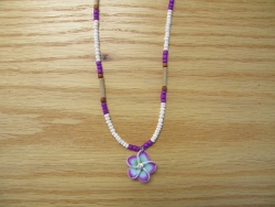 N-8495 - Purple & White Fimo Flower Necklace