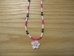 N-8499 -  Pink & White Fimo Flower Necklace